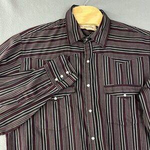 Bit and Bridle Pearl Snap Shirt Men XLT Dark Purple Black Stripe Pockets Western